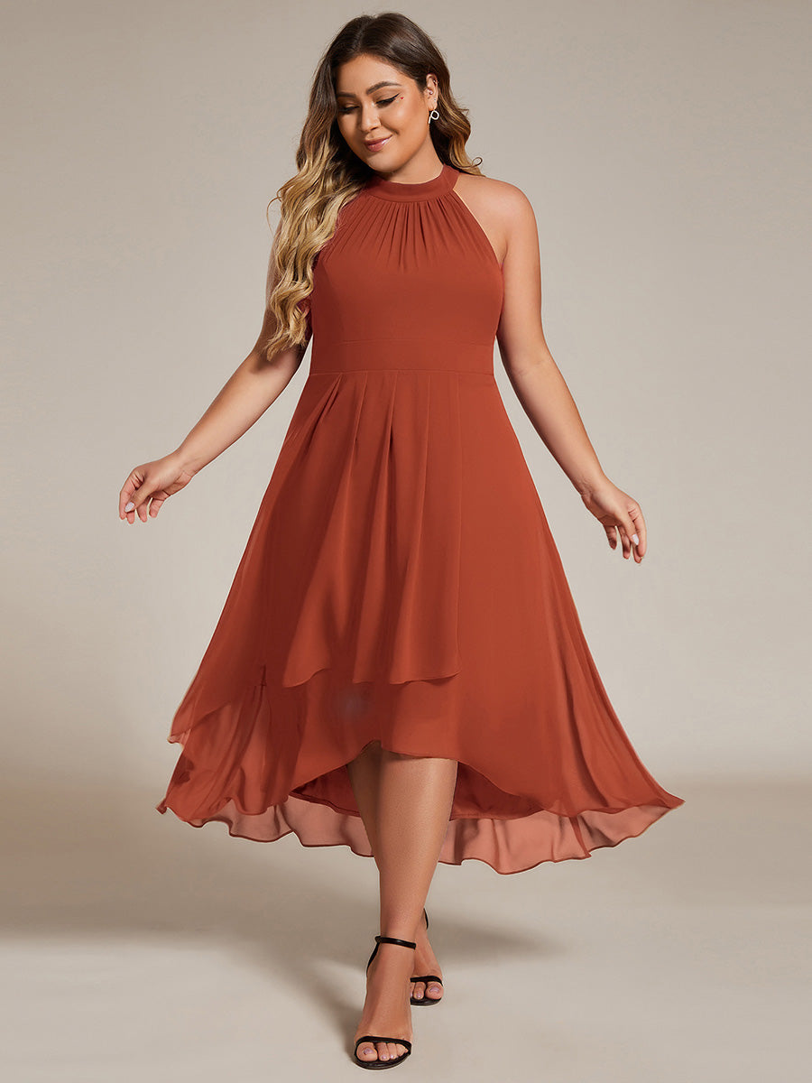 Robe d'invité de mariage mi-longue sans manches et col licou en mousseline de soie #Couleur_Burnt Orange