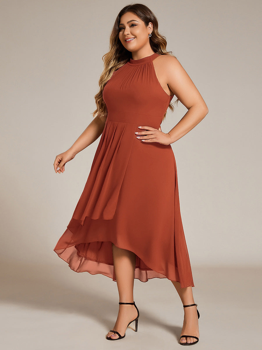 Robe d'invité de mariage mi-longue sans manches et col licou en mousseline de soie #Couleur_Burnt Orange