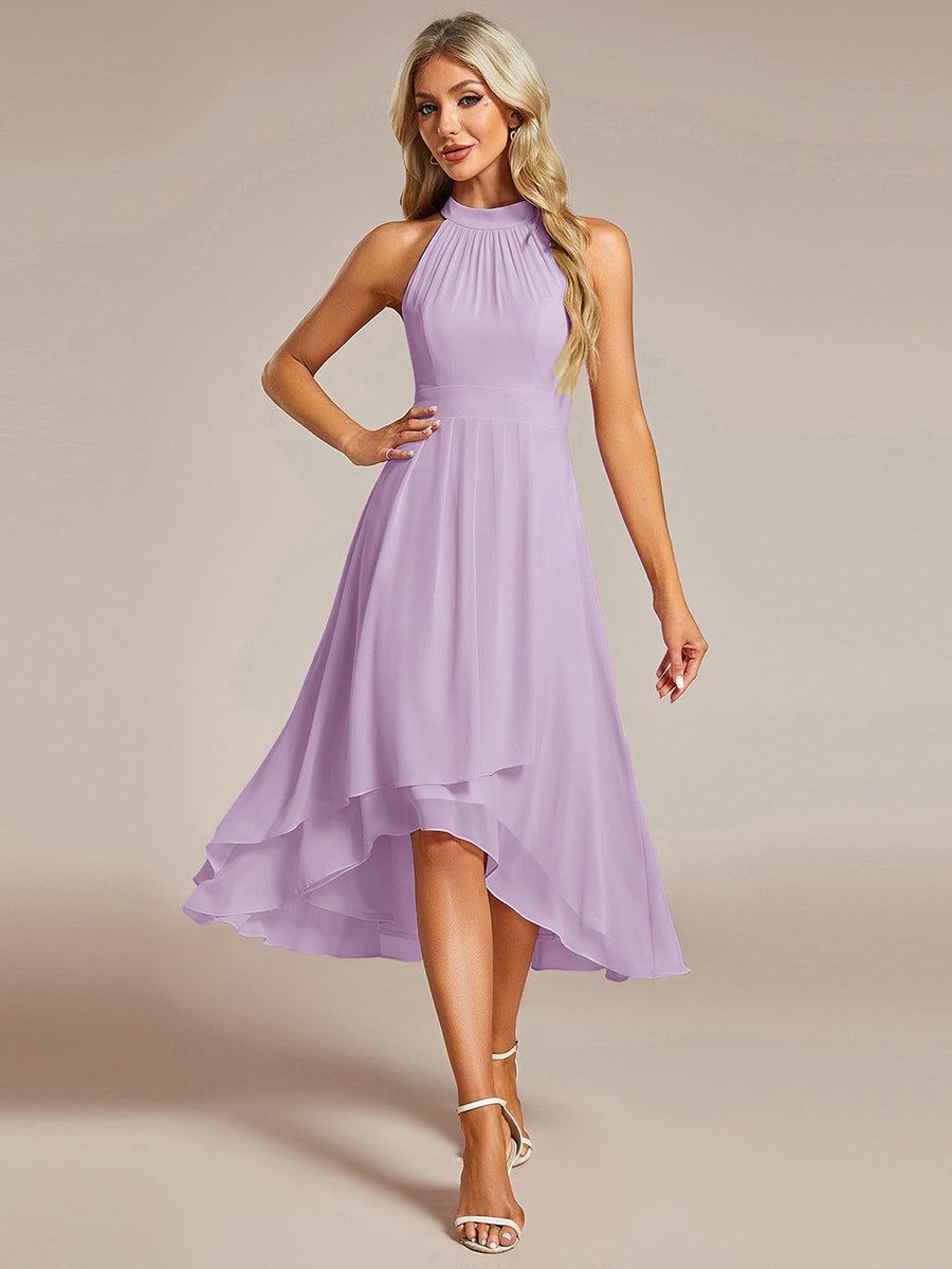 Robe d'invité de mariage mi-longue sans manches et col licou en mousseline de soie #Couleur_FL