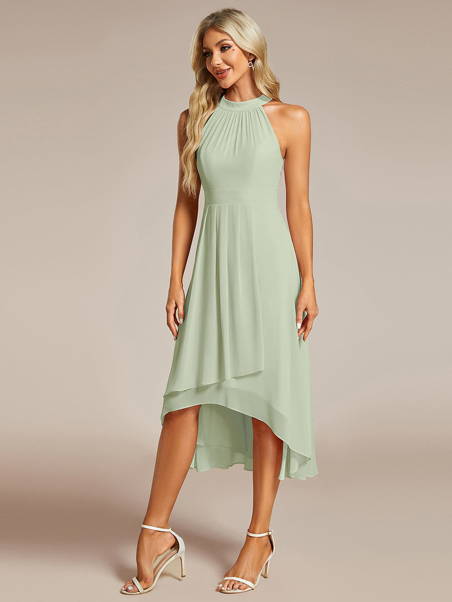 Robe d'invité de mariage mi-longue sans manches et col licou en mousseline de soie #Couleur_Menthe Verte