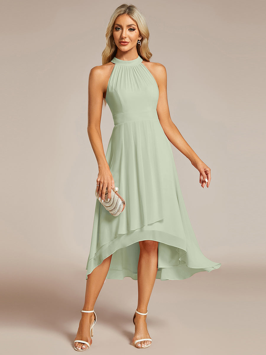 Robe d'invité de mariage mi-longue sans manches et col licou en mousseline de soie #Couleur_Menthe Verte
