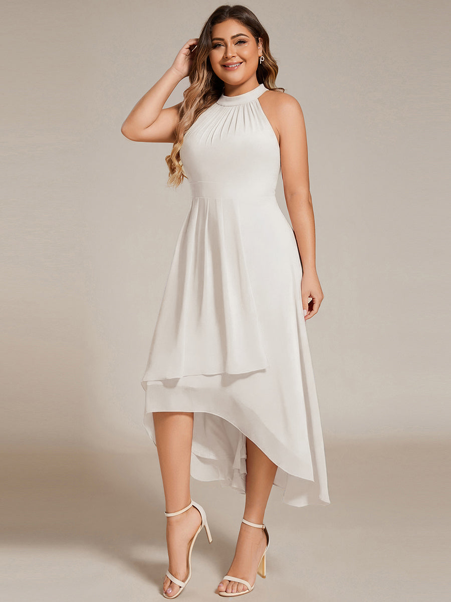 Robe d'invité de mariage mi-longue sans manches et col licou en mousseline de soie #Couleur_Blanc