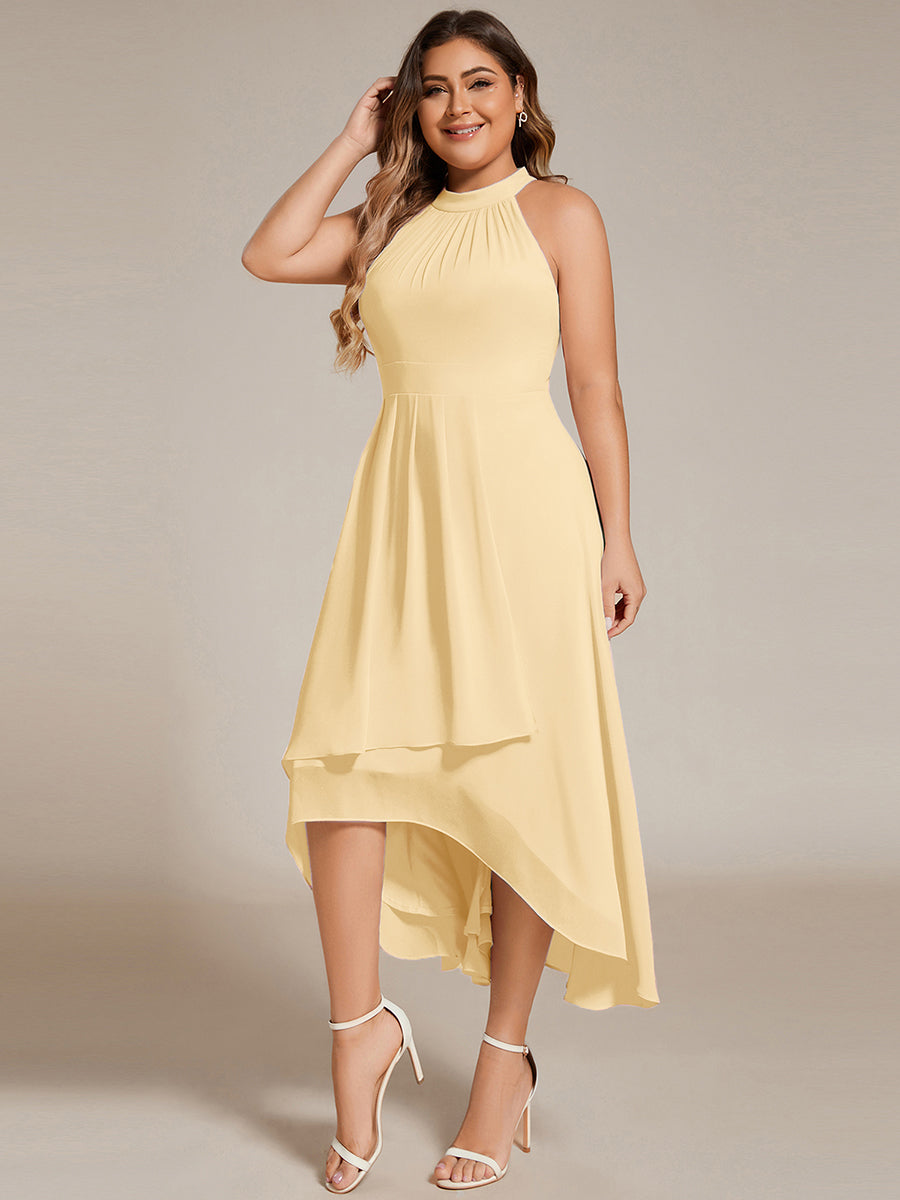 Robe d'invité de mariage mi-longue sans manches et col licou en mousseline de soie #Couleur_Jaune
