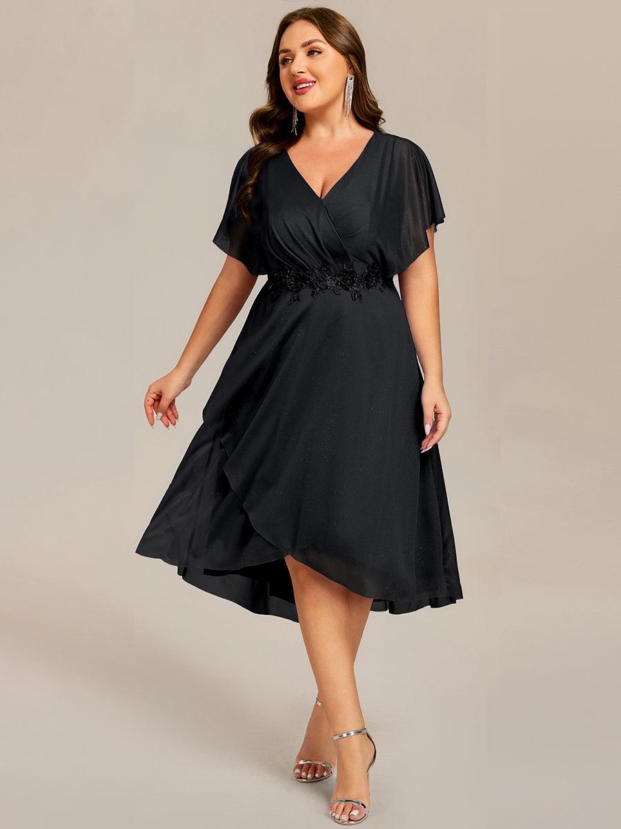 Robe mi-longue asymétrique à manches chauve-souris et appliques scintillantes #Couleur_Noir