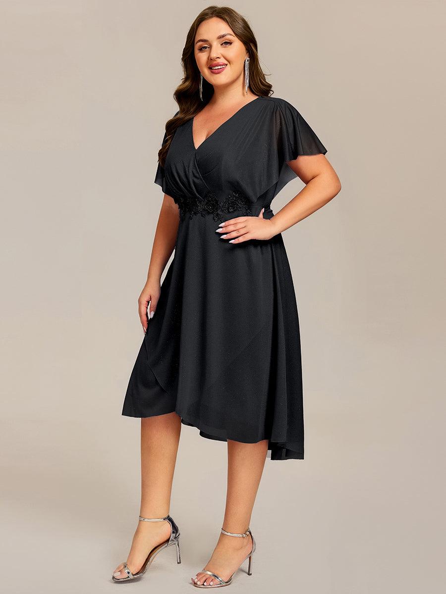 Robe mi-longue asymétrique à manches chauve-souris et appliques scintillantes #Couleur_Noir