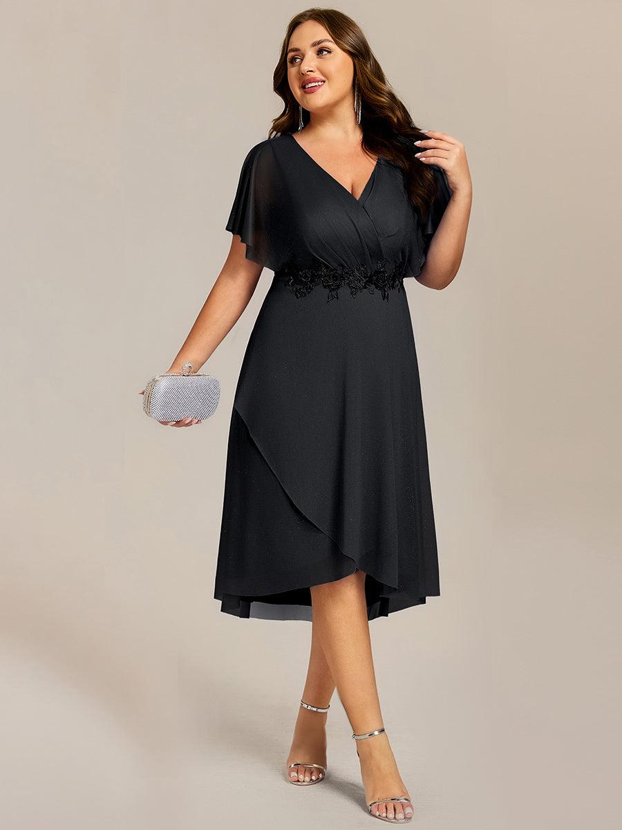 Robe mi-longue asymétrique à manches chauve-souris et appliques scintillantes #Couleur_Noir