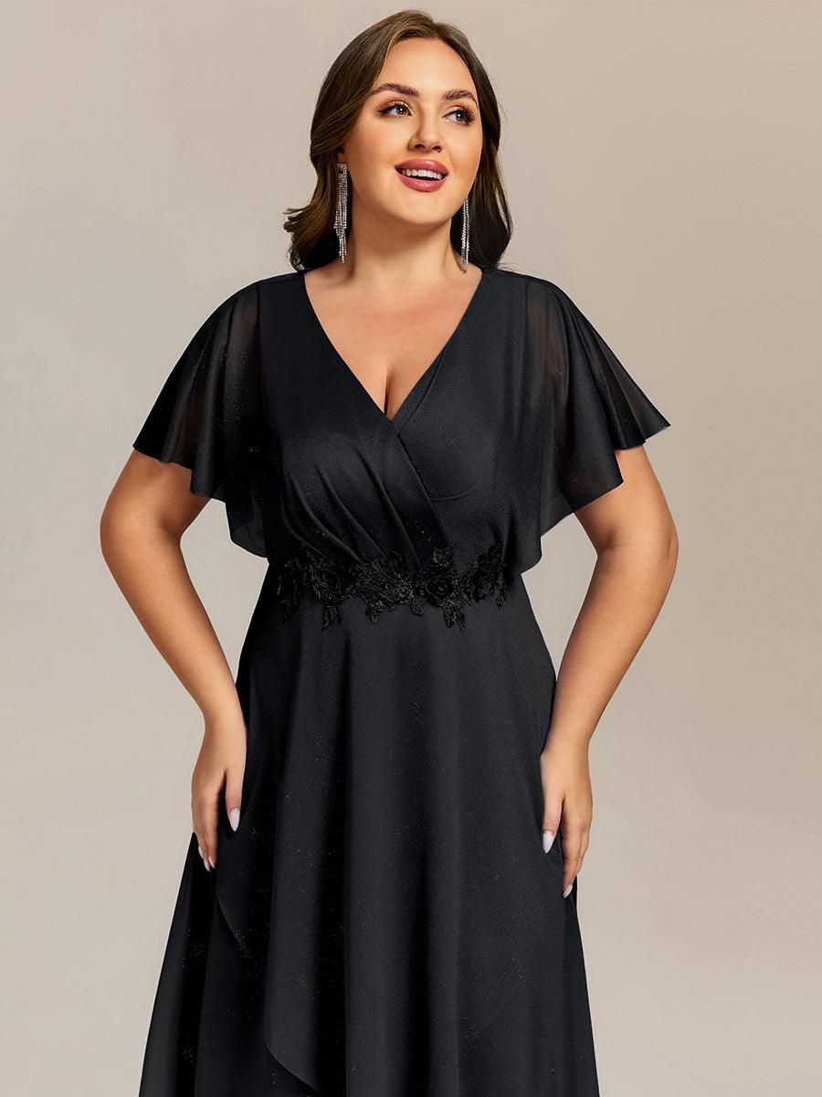 Robe mi-longue asymétrique à manches chauve-souris et appliques scintillantes #Couleur_Noir