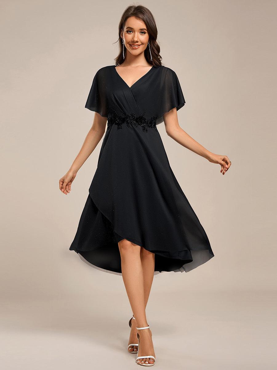 Robe mi-longue asymétrique à manches chauve-souris et appliques scintillantes #Couleur_Noir