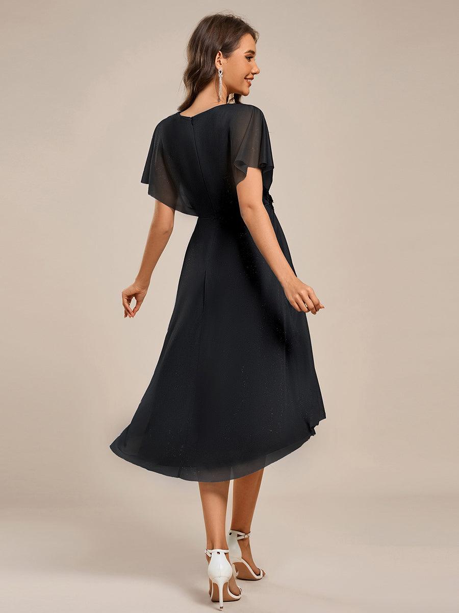 Robe mi-longue asymétrique à manches chauve-souris et appliques scintillantes #Couleur_Noir