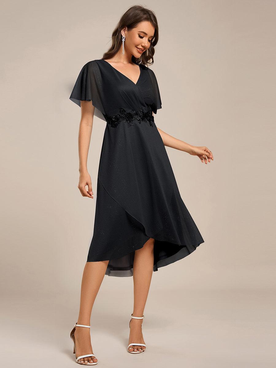 Robe mi-longue asymétrique à manches chauve-souris et appliques scintillantes #Couleur_Noir