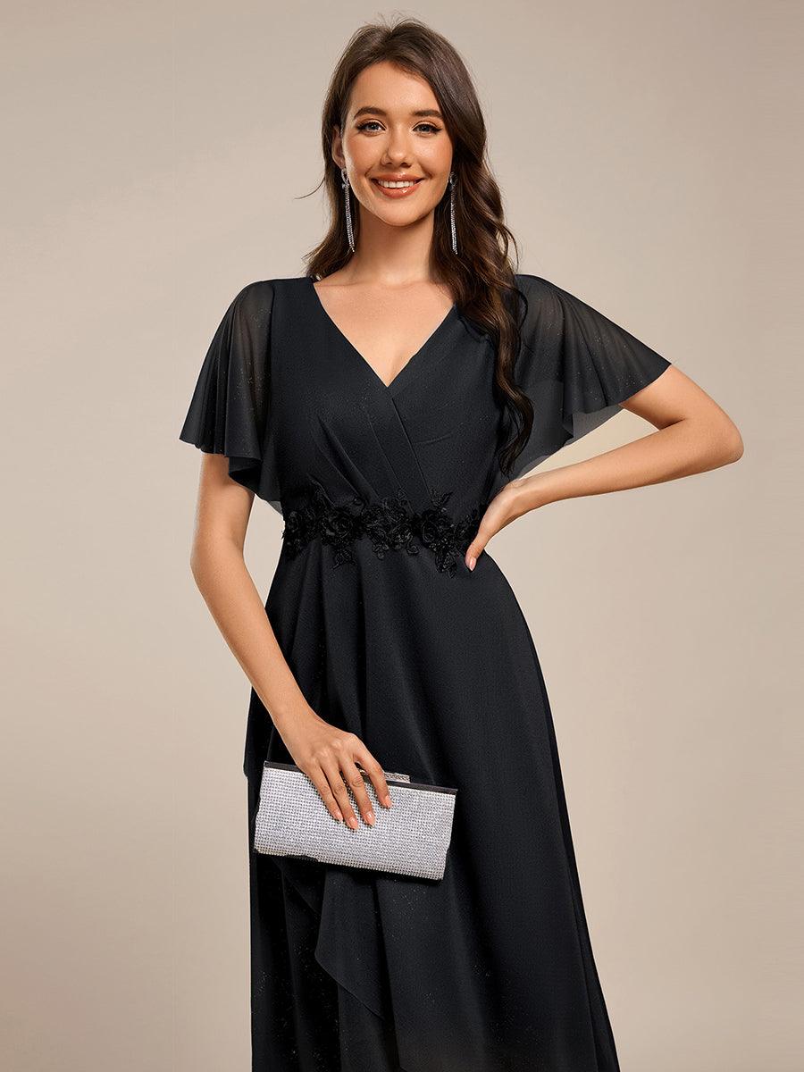 Robe mi-longue asymétrique à manches chauve-souris et appliques scintillantes #Couleur_Noir