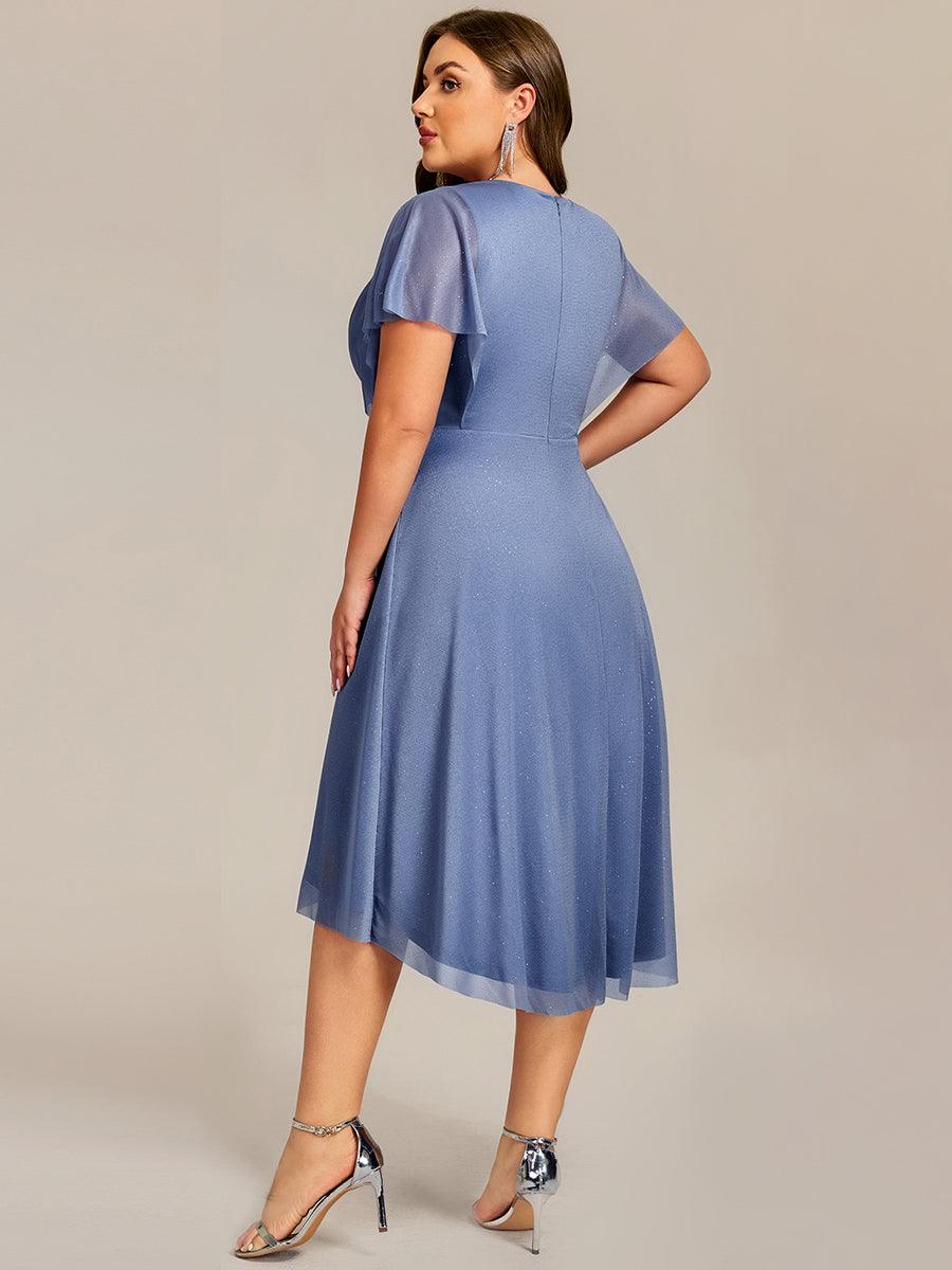 Robe mi-longue asymétrique à manches chauve-souris et appliques scintillantes #Couleur_Marine Fume