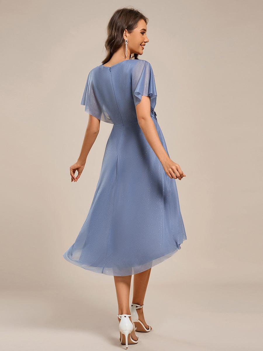 Robe mi-longue asymétrique à manches chauve-souris et appliques scintillantes #Couleur_Marine Fume