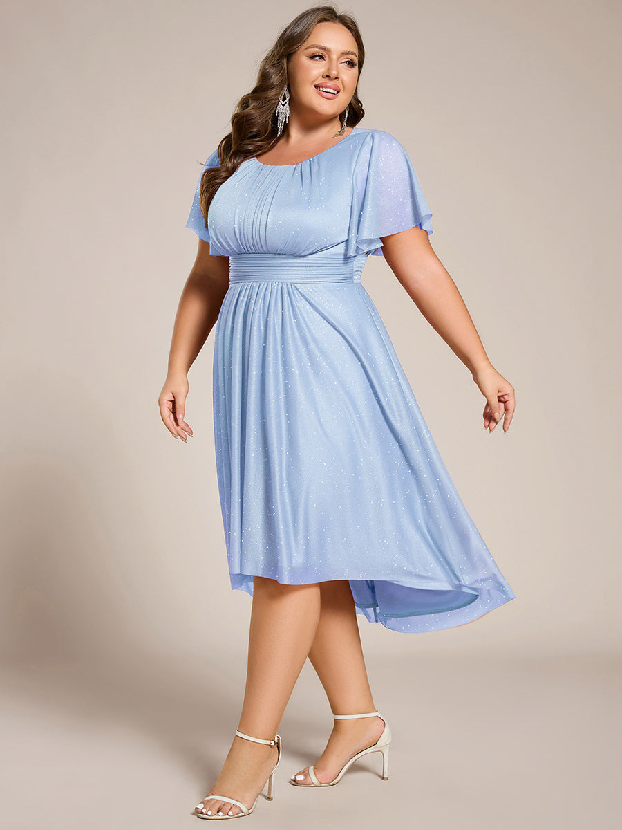 Robe d'invitée de mariage mi-longue à col rond et paillettes #Couleur_Bleu Glace