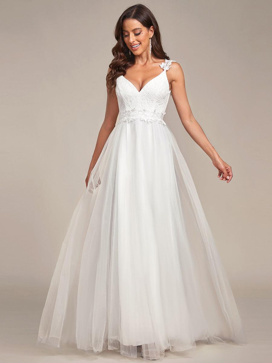 Robe De Mariée Trapèze à Double Col En V Et Corsage En Dentelle #Couleur_Noir Robe De Mariée Trapèze à Double Col En V Et Corsage En Dentelle