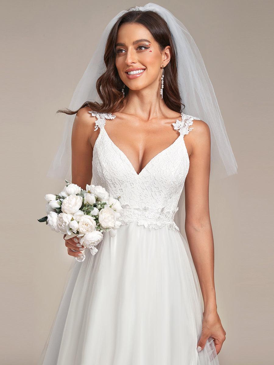 Robe De Mariée Trapèze à Double Col En V Et Corsage En Dentelle #Couleur_Noir Robe De Mariée Trapèze à Double Col En V Et Corsage En Dentelle