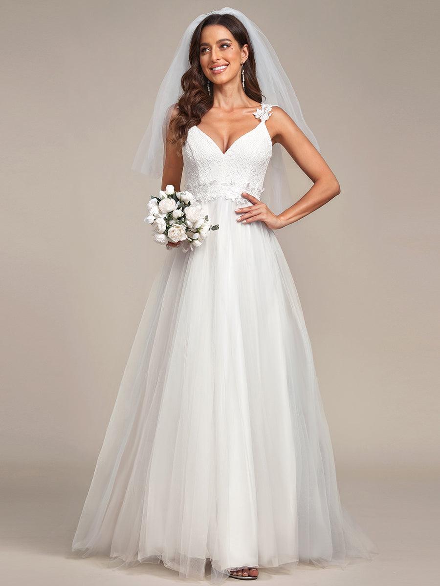 Robe De Mariée Trapèze à Double Col En V Et Corsage En Dentelle #Couleur_Noir Robe De Mariée Trapèze à Double Col En V Et Corsage En Dentelle
