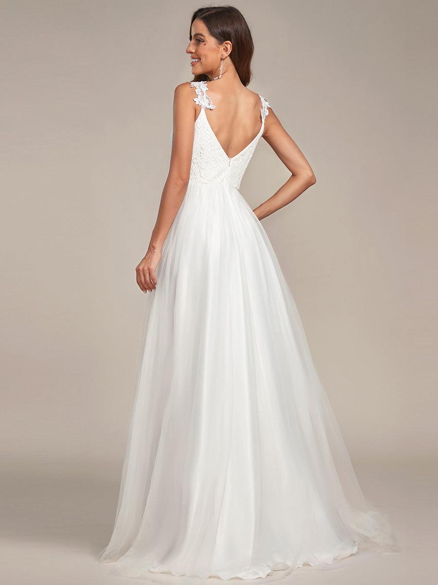 Robe De Mariée Trapèze à Double Col En V Et Corsage En Dentelle #Couleur_Noir Robe De Mariée Trapèze à Double Col En V Et Corsage En Dentelle