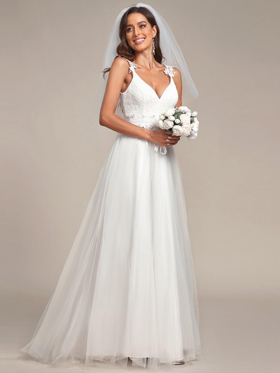 Robe De Mariée Trapèze à Double Col En V Et Corsage En Dentelle #Couleur_Noir Robe De Mariée Trapèze à Double Col En V Et Corsage En Dentelle