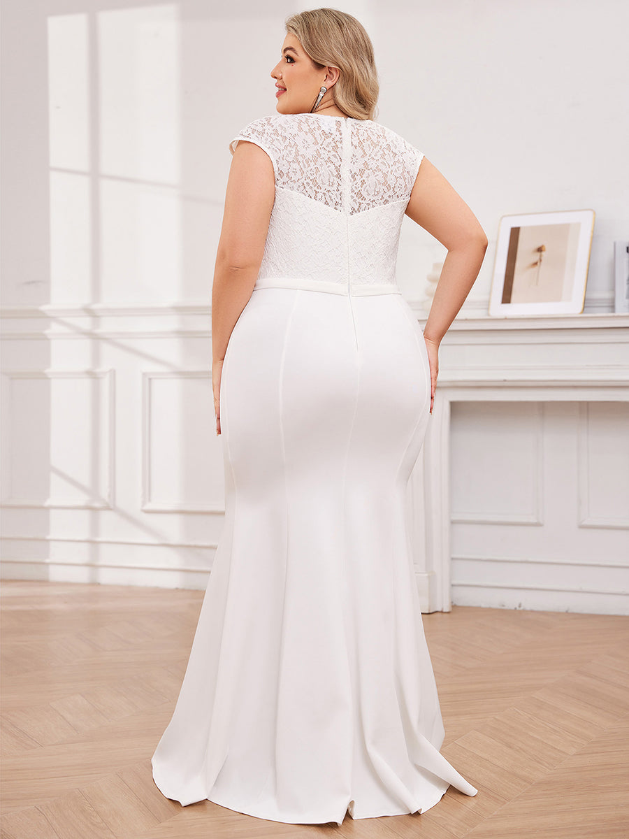 Robe de mariée style sirène simple à mancherons #Couleur_Creme
