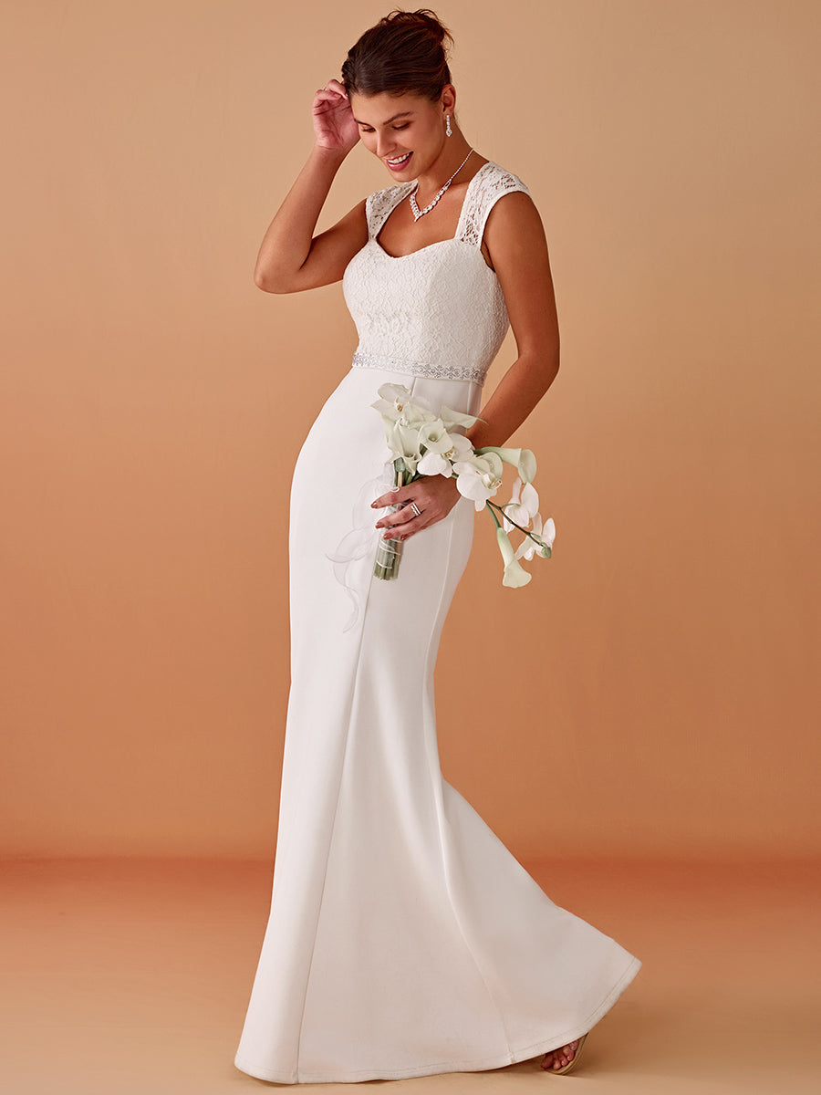 Robe de mariée style sirène simple à mancherons #Couleur_Creme