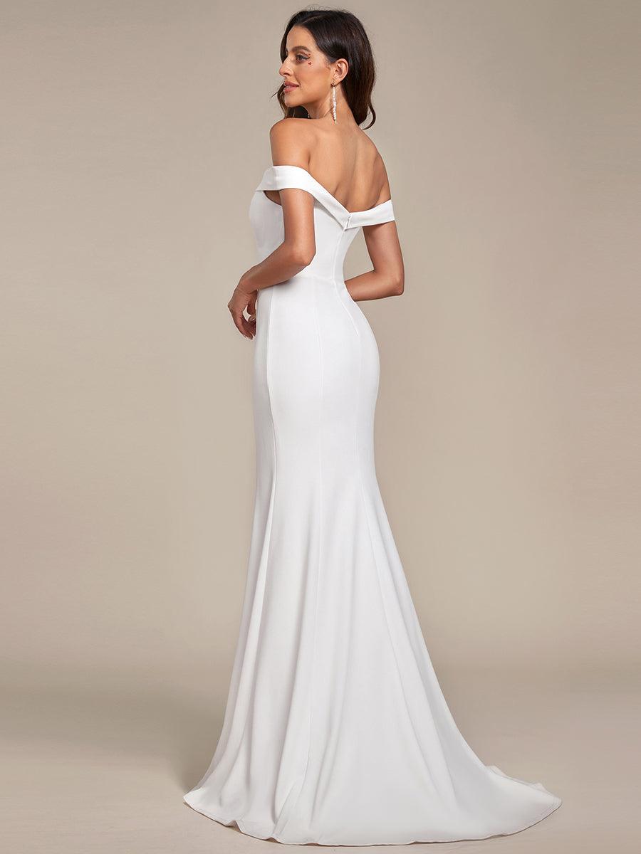 Robe de mariée sirène de couleur unie à épaules dénudées #Couleur_Creme