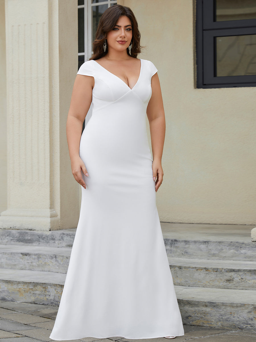 Bonnet Robe de mariée dos nu en dentelle à manches en V #Couleur_Blanc