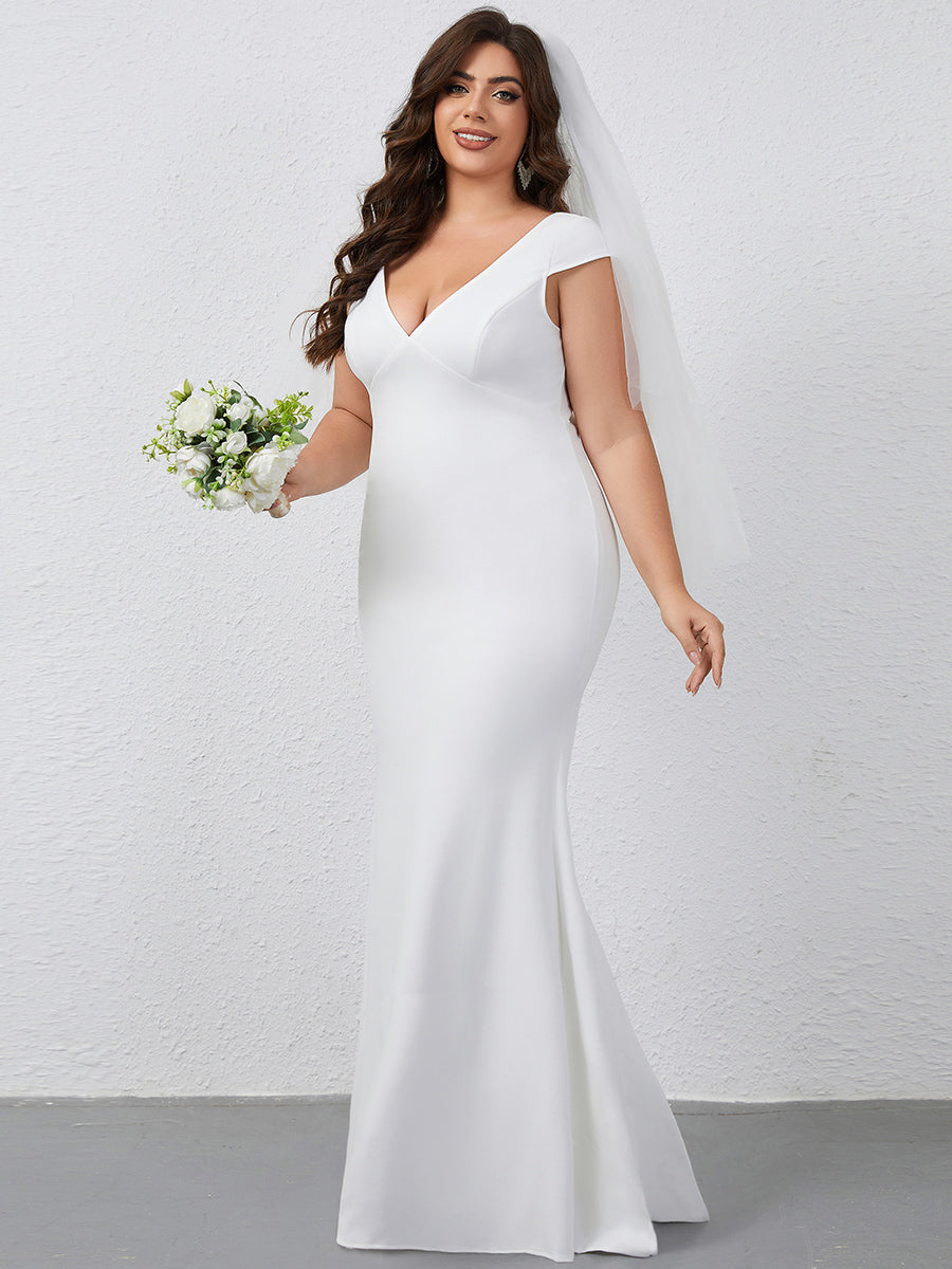 Bonnet Robe de mariée dos nu en dentelle à manches en V #Couleur_Blanc