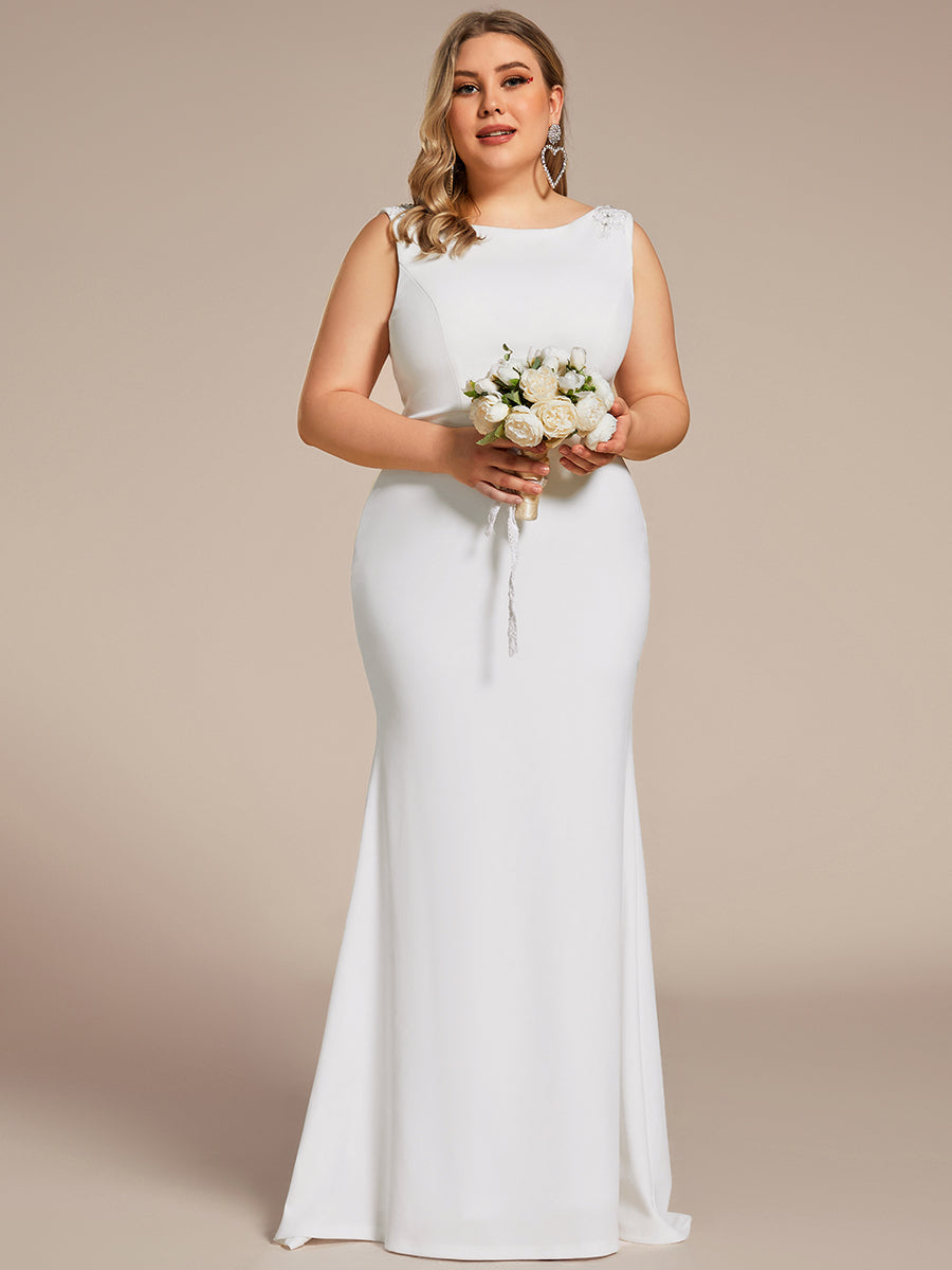 Robe de mariée moulante sirène à col haut Grande taille #Couleur_Blanc Robe de mariée moulante sirène à col haut Grande taille
