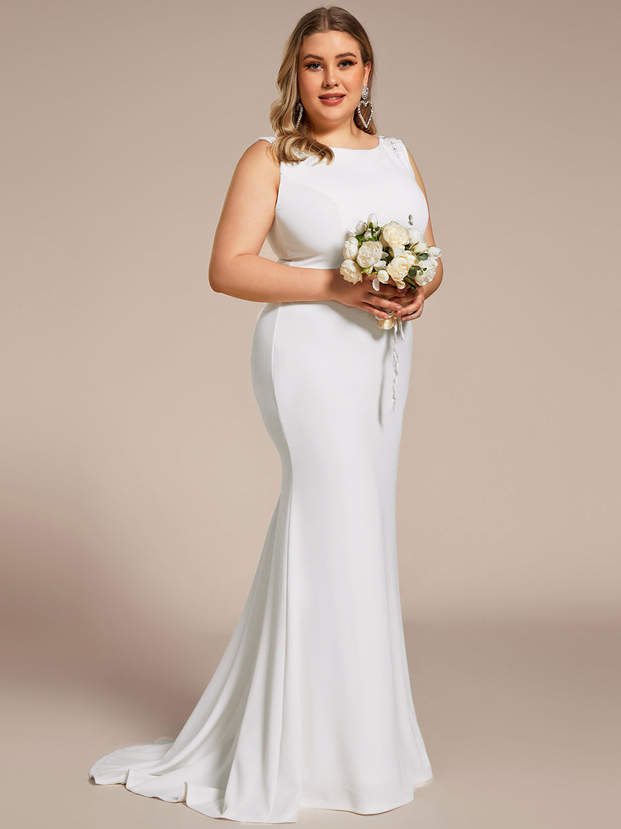 Robe de mariée moulante sirène à col haut Grande taille #Couleur_Blanc Robe de mariée moulante sirène à col haut Grande taille