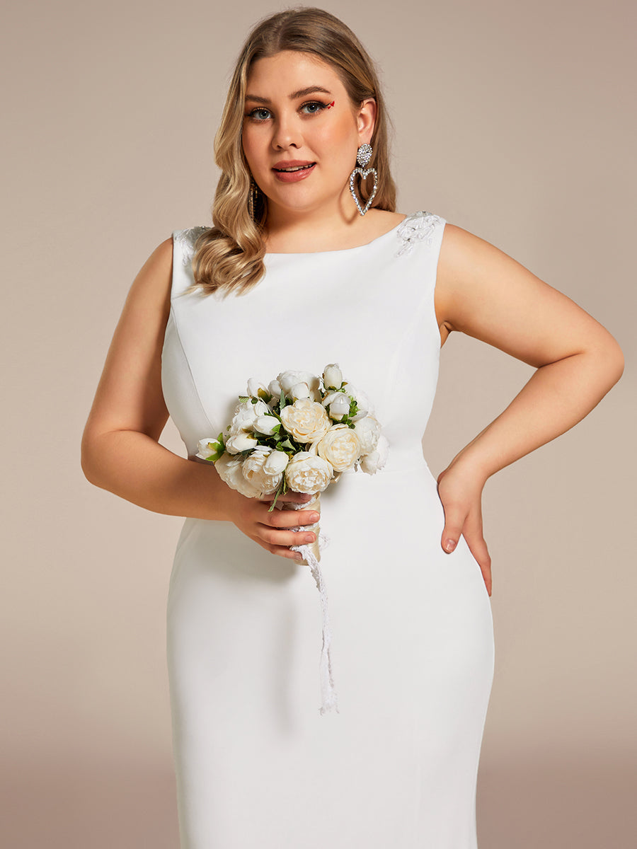 Robe de mariée moulante sirène à col haut Grande taille #Couleur_Blanc Robe de mariée moulante sirène à col haut Grande taille