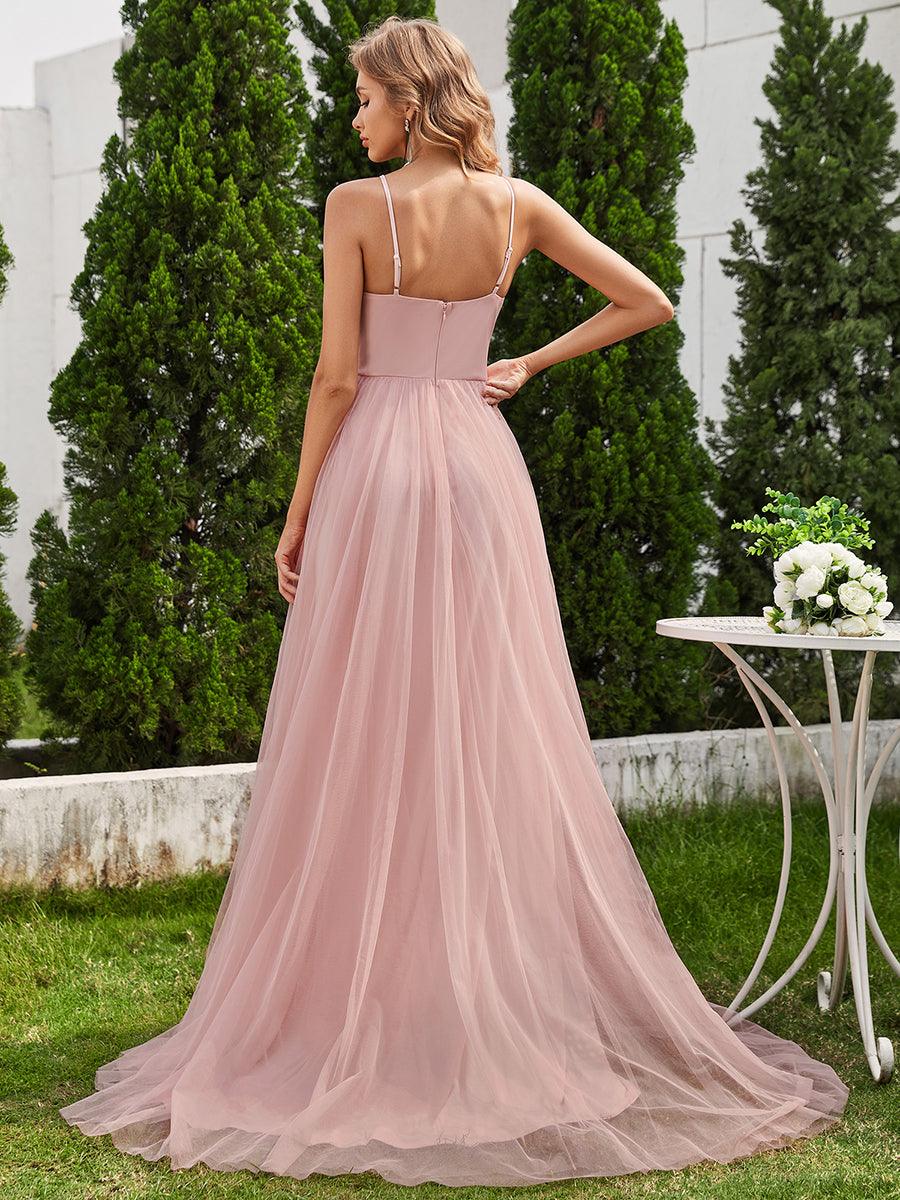 Robe de mariée trapèze en tulle à col licou avec appliques #Couleur_Rose