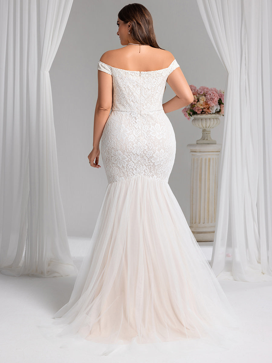 Robe de mariée sirène en dentelle à épaules dénudées #Couleur_Ivory