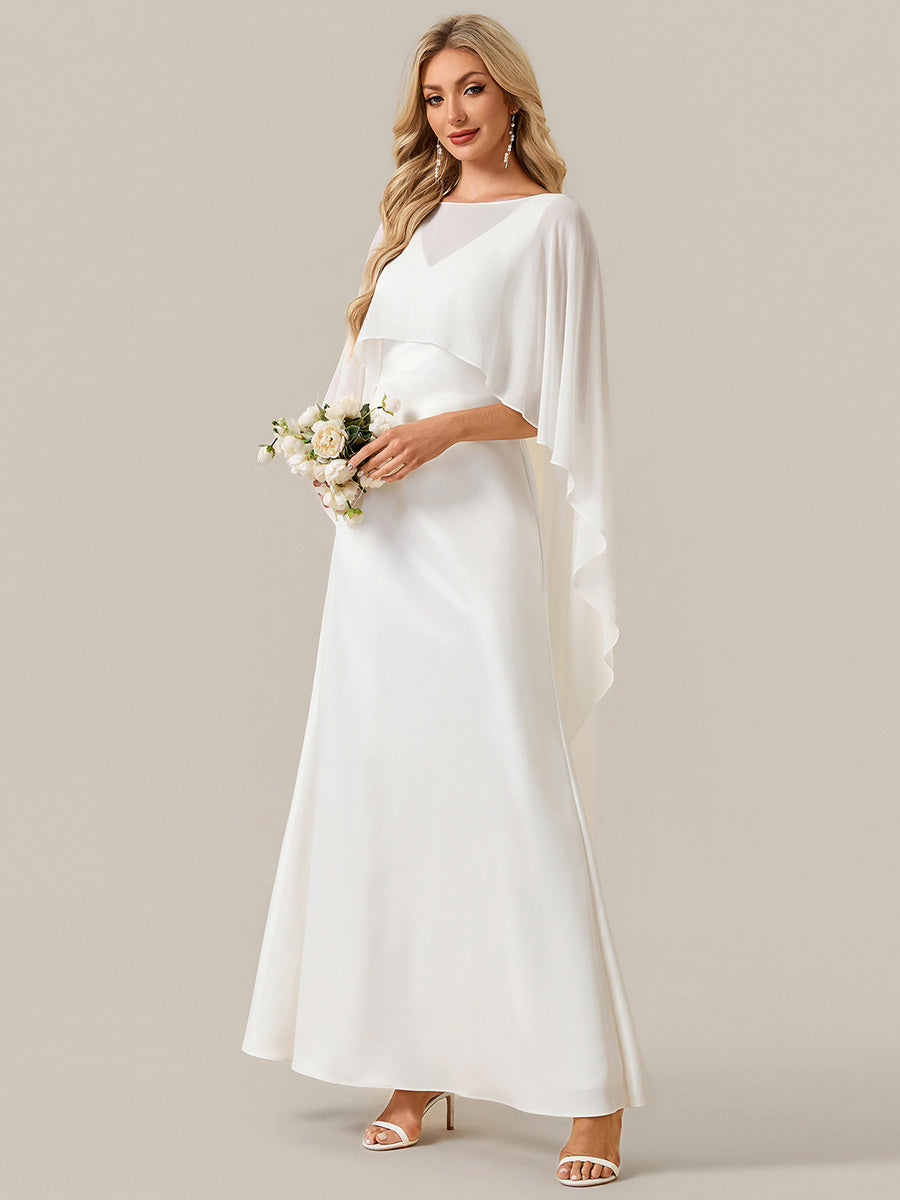 robe fourreau à manches mi-longues avec décolleté en V profond et châle robe longue #Couleur_Blanc