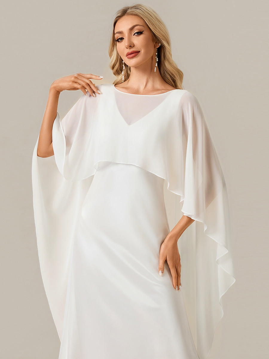 robe fourreau à manches mi-longues avec décolleté en V profond et châle robe longue #Couleur_Blanc