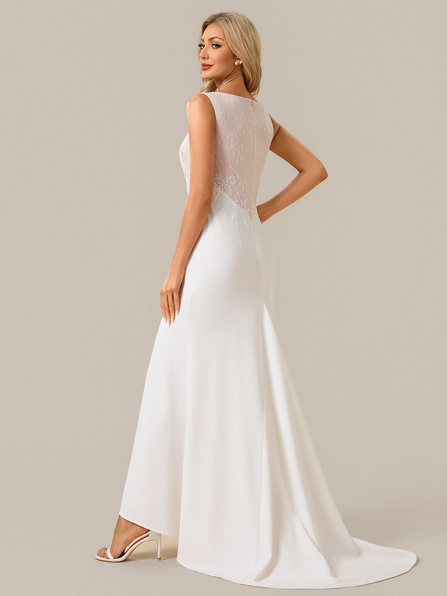 Robe sirène sans bretelles à imprimé floral avec appliqués et traîne sweeping #Couleur_Blanc