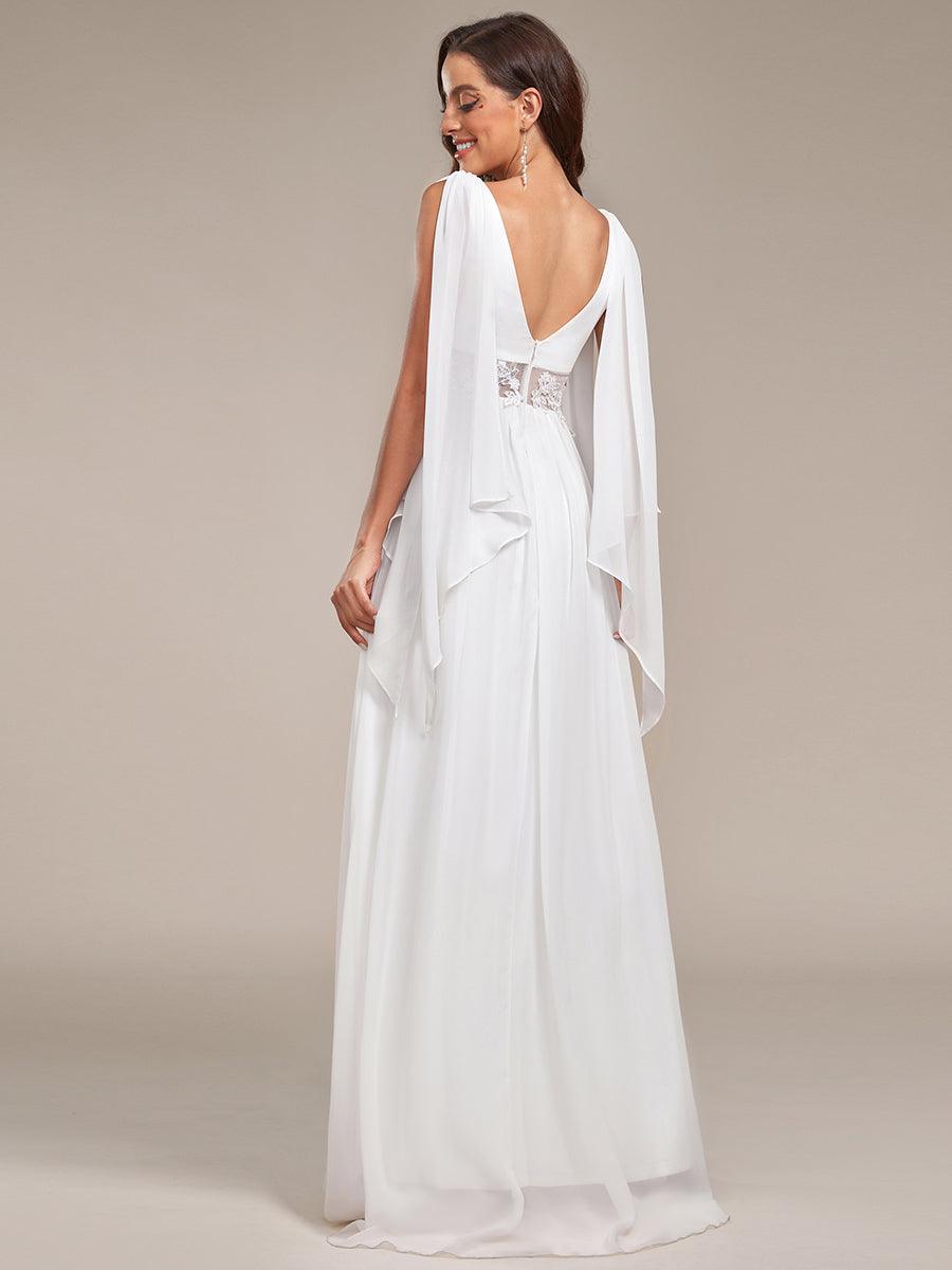 Robe de mariée longue fendue avec appliques à col en V profond #Couleur_Creme
