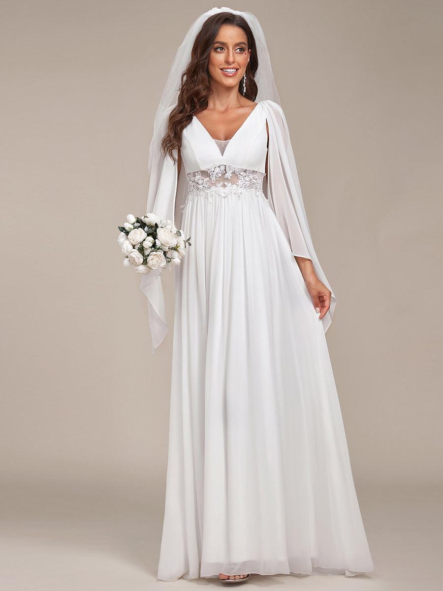 Robe de mariée longue fendue avec appliques à col en V profond #Couleur_Creme