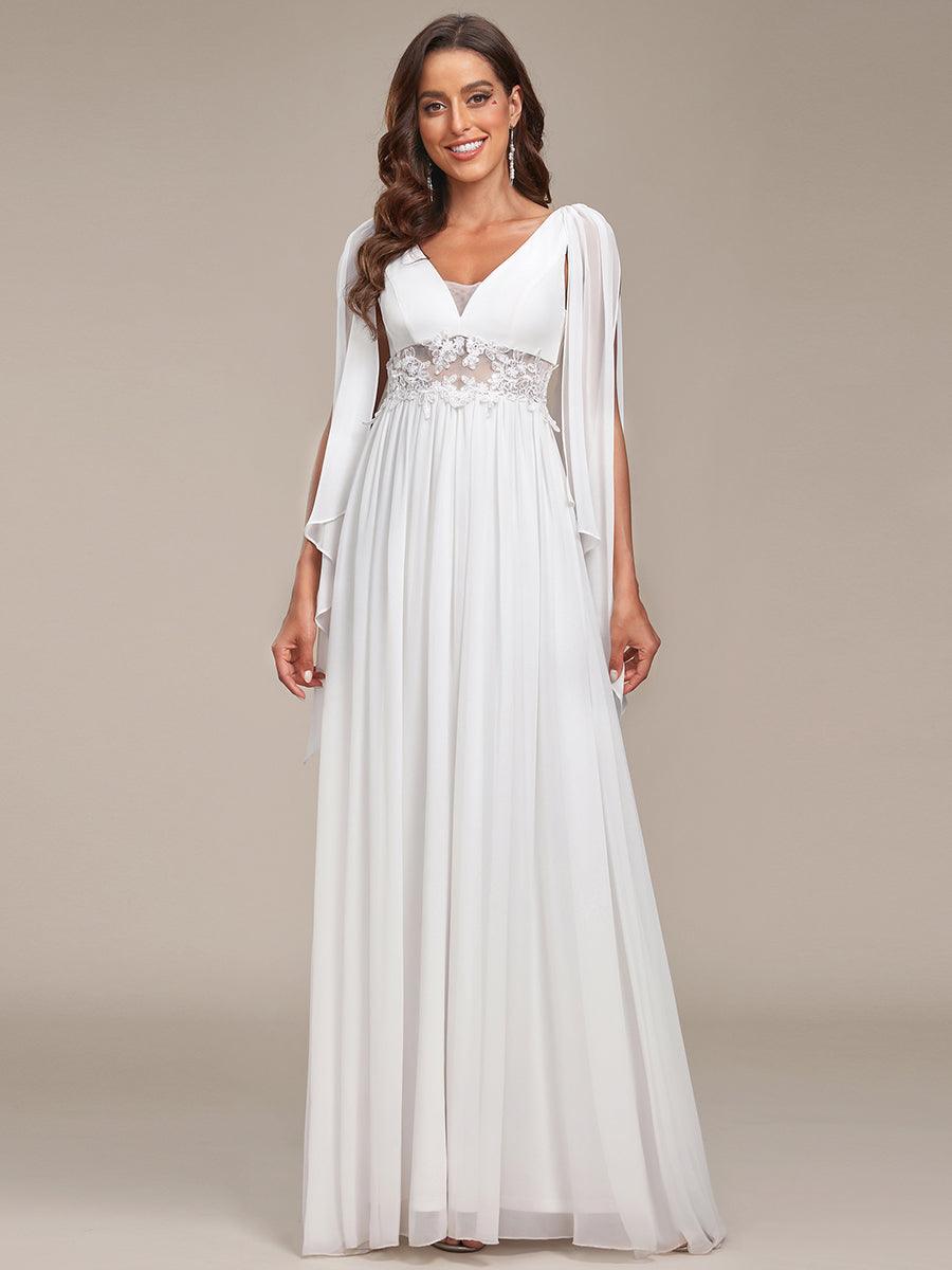 Robe de mariée longue fendue avec appliques à col en V profond #Couleur_Creme