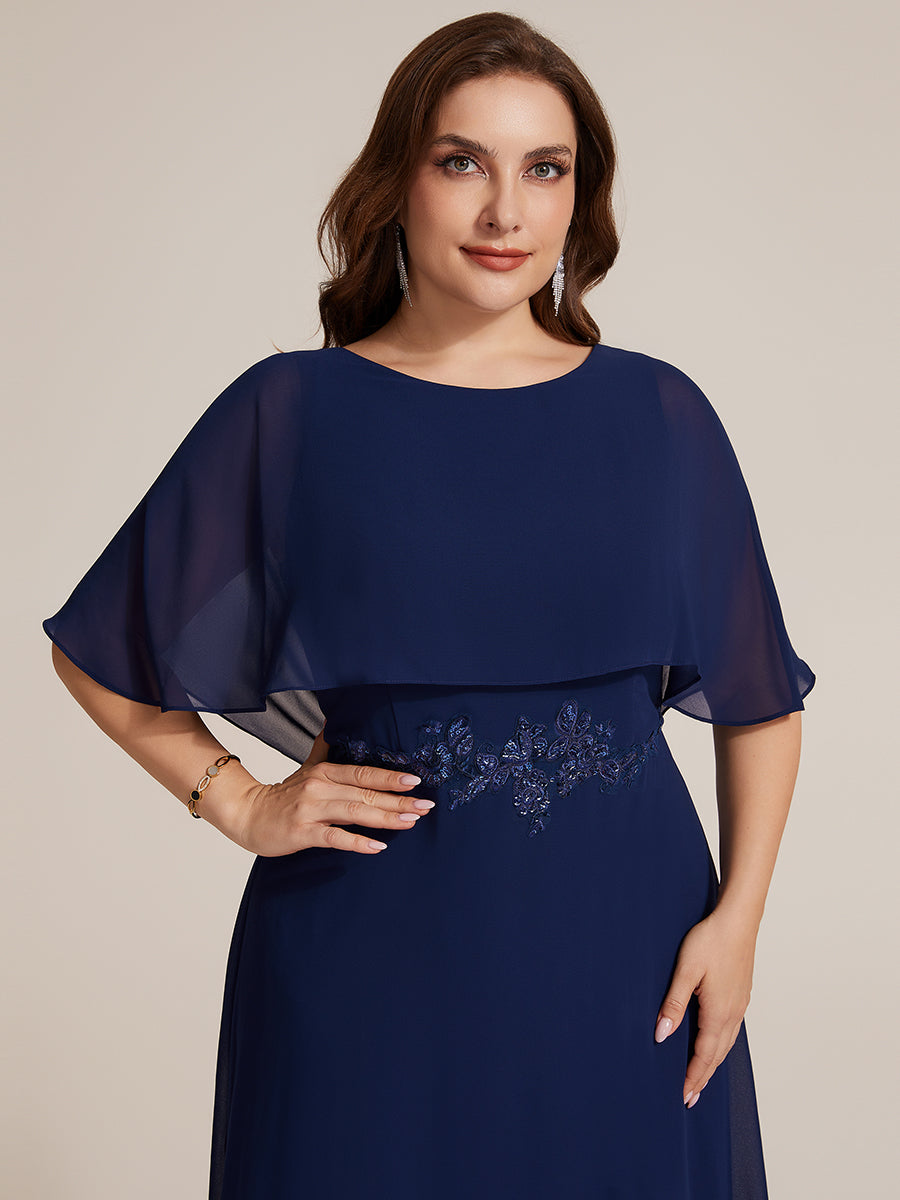 Robe maxi A-line ¨¤ manches courtes avec col rond et fermeture ¨¦clair au dos #Couleur_Bleu Marine