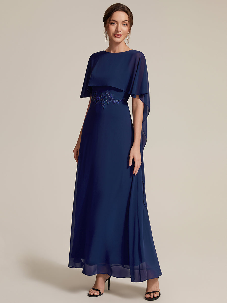 Robe maxi A-line ¨¤ manches courtes avec col rond et fermeture ¨¦clair au dos #Couleur_Bleu Marine