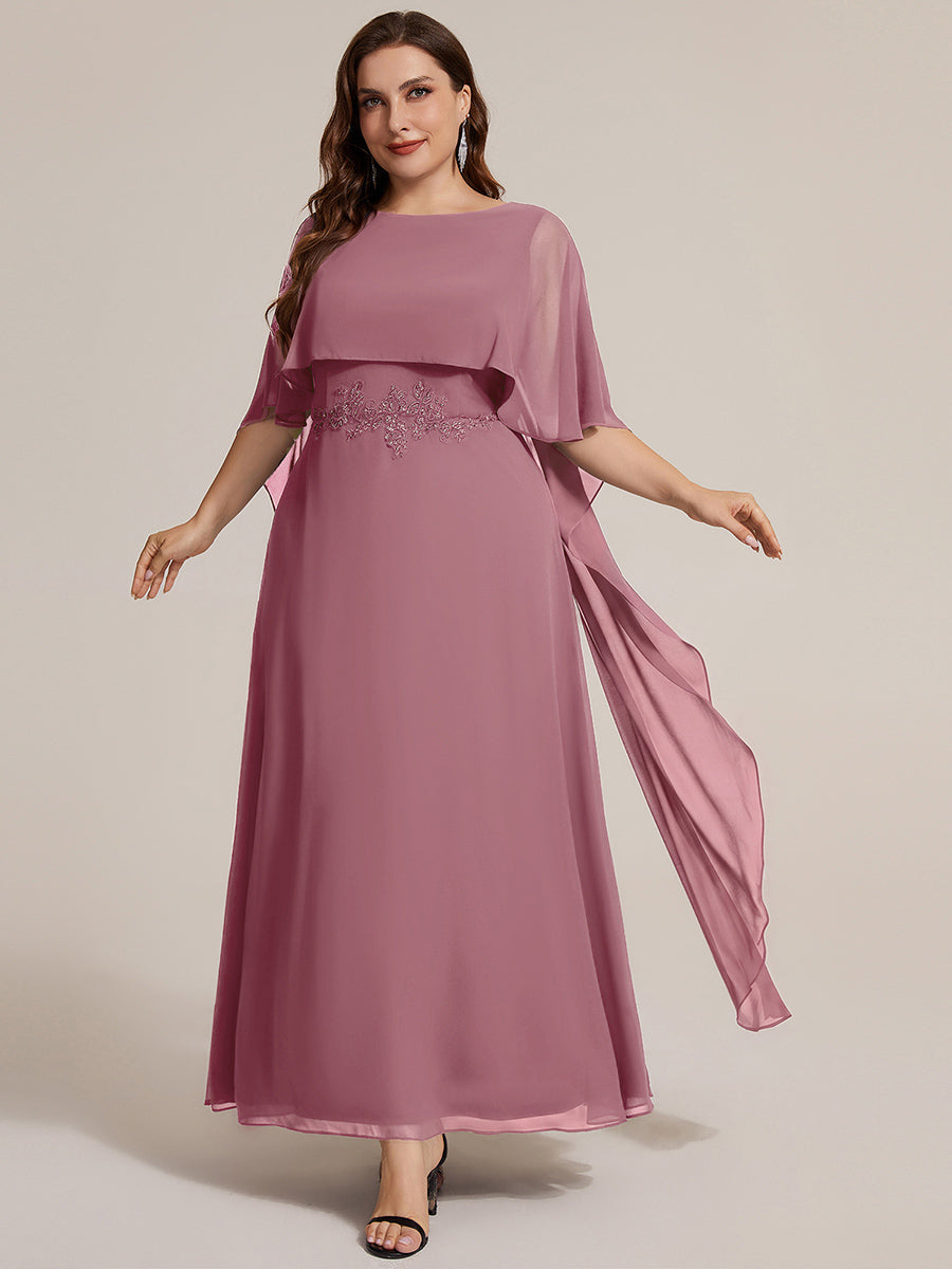 Robe maxi A-line ¨¤ manches courtes avec col rond et fermeture ¨¦clair au dos #Couleur_Orchidee