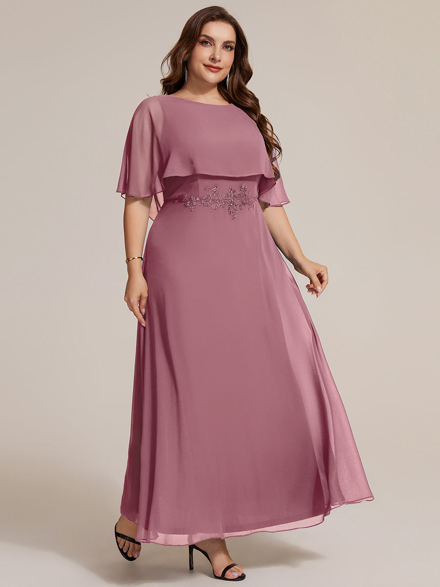 Robe maxi A-line ¨¤ manches courtes avec col rond et fermeture ¨¦clair au dos #Couleur_Orchidee