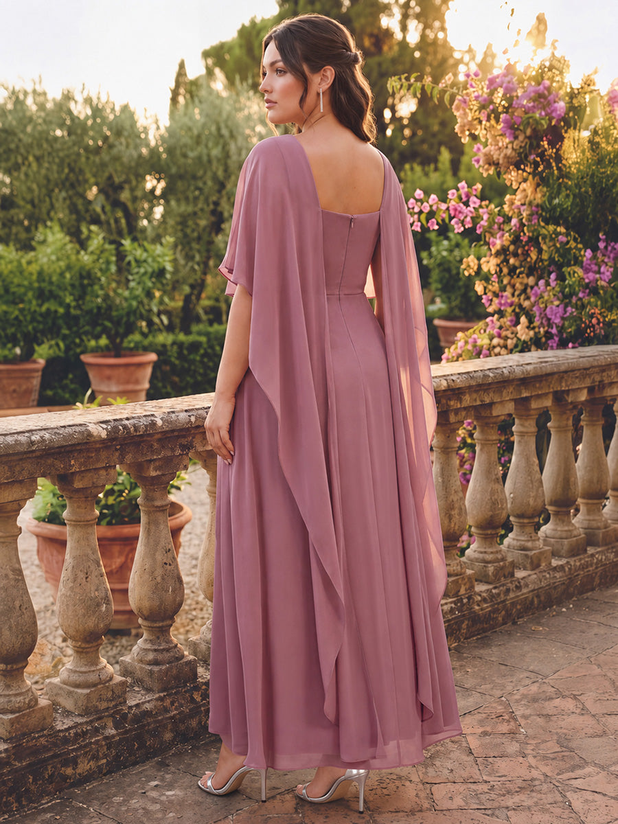 Robe maxi A-line ¨¤ manches courtes avec col rond et fermeture ¨¦clair au dos #Couleur_Orchidee