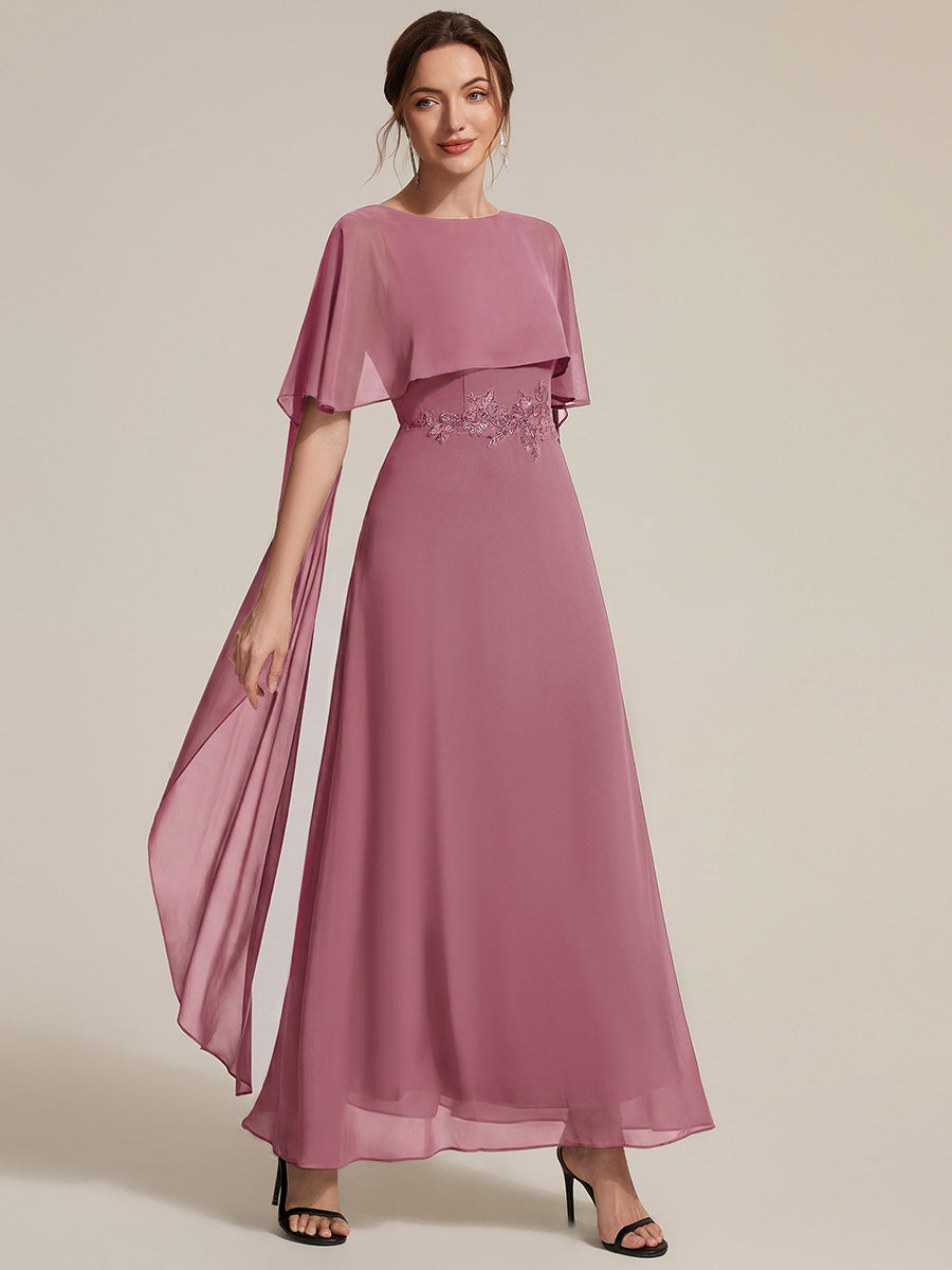 Robe maxi A-line ¨¤ manches courtes avec col rond et fermeture ¨¦clair au dos #Couleur_Orchidee
