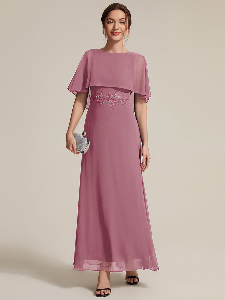 Robe maxi A-line ¨¤ manches courtes avec col rond et fermeture ¨¦clair au dos #Couleur_Orchidee