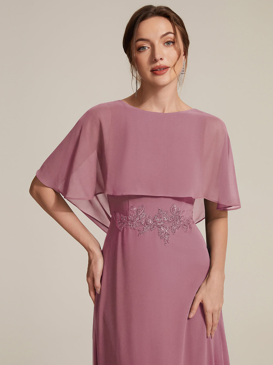 Robe maxi A-line ¨¤ manches courtes avec col rond et fermeture ¨¦clair au dos #Couleur_Orchidee