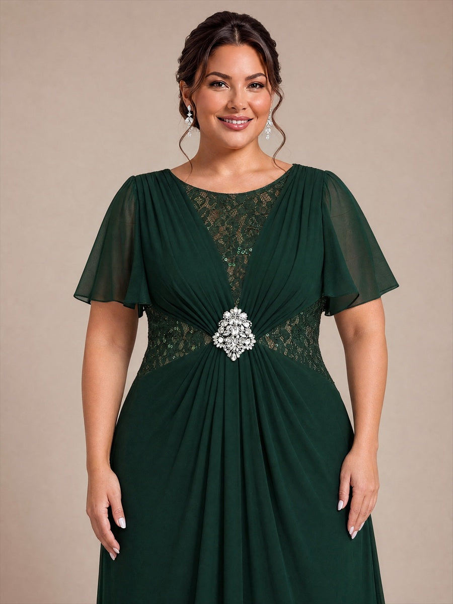 Mousseline Coupe trapèze À volants robe de mère de la mariée #Couleur_Vert forêt foncé