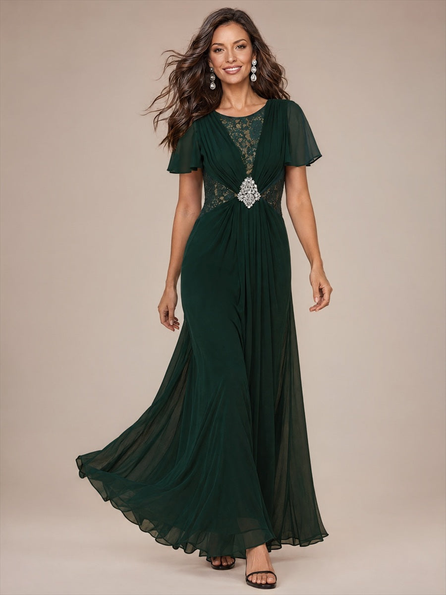 Mousseline Coupe trapèze À volants robe de mère de la mariée #Couleur_Vert forêt foncé