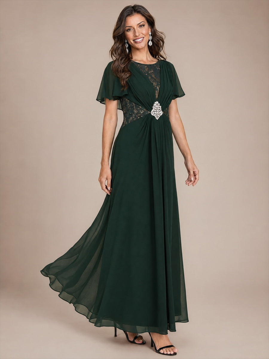 Mousseline Coupe trapèze À volants robe de mère de la mariée #Couleur_Vert forêt foncé